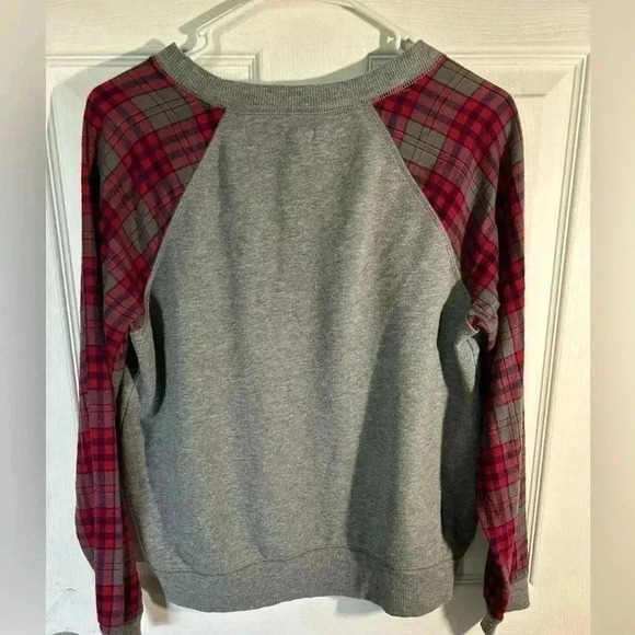 Aerie Medium Crewneck Sweatshirt with Red Plaid Sleeves. - Picture 3 of 5